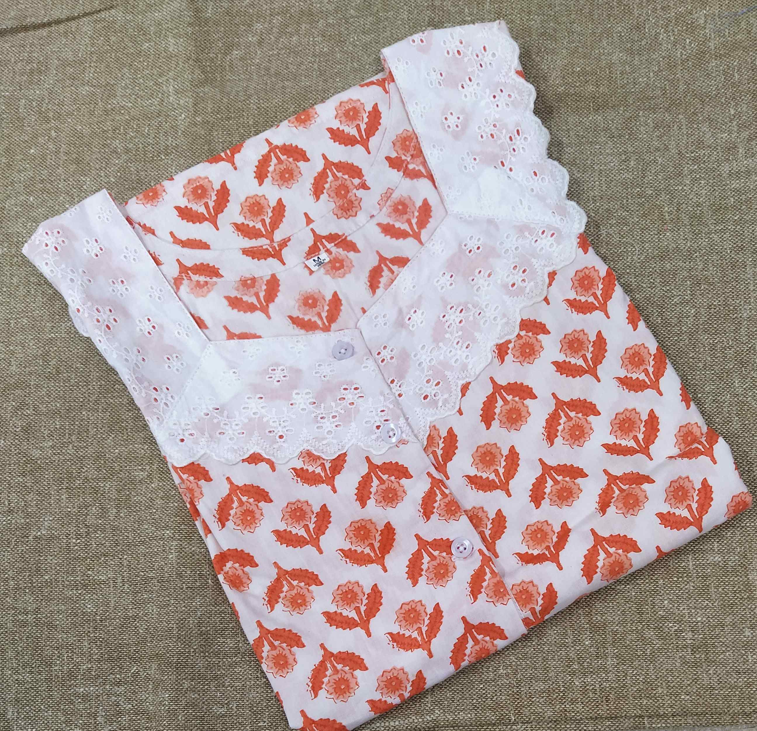 Cotton A-line churidar cut, With Pockets, Half Open Medium Printed Nighty