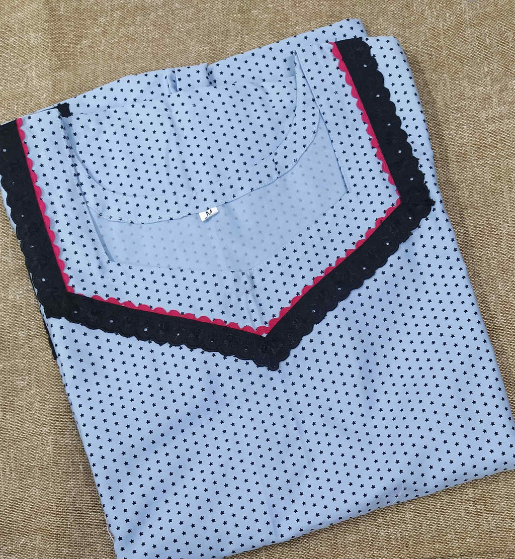 Cotton A-line churidar cut, With Pockets, No Open Medium Printed Nighty