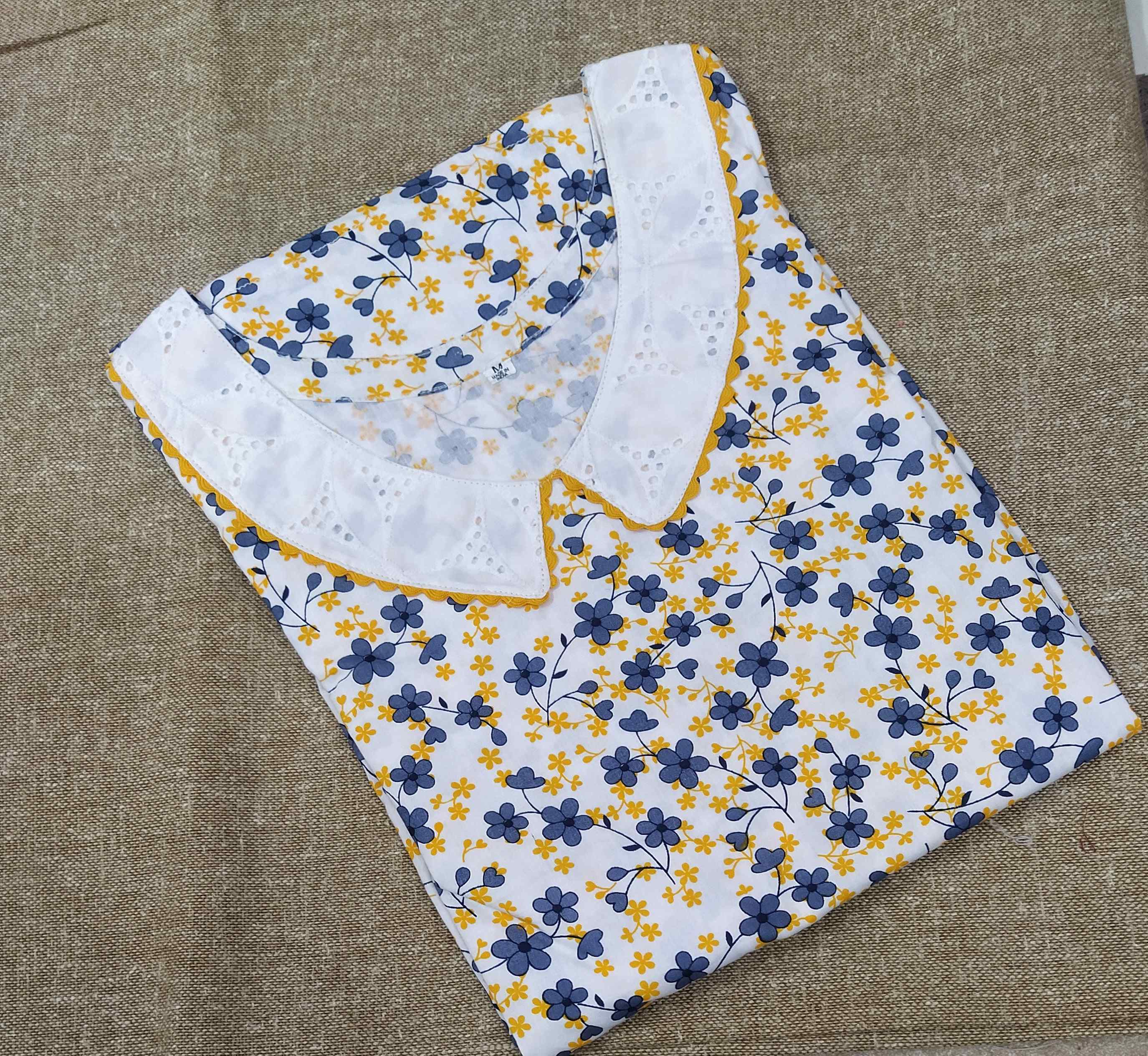 Cotton A-line churidar cut, With Pockets, No Open Medium Printed Nighty