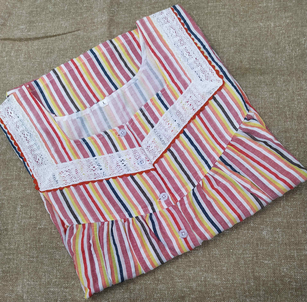 Bantex With Pockets, Half Open Large Printed Nighty