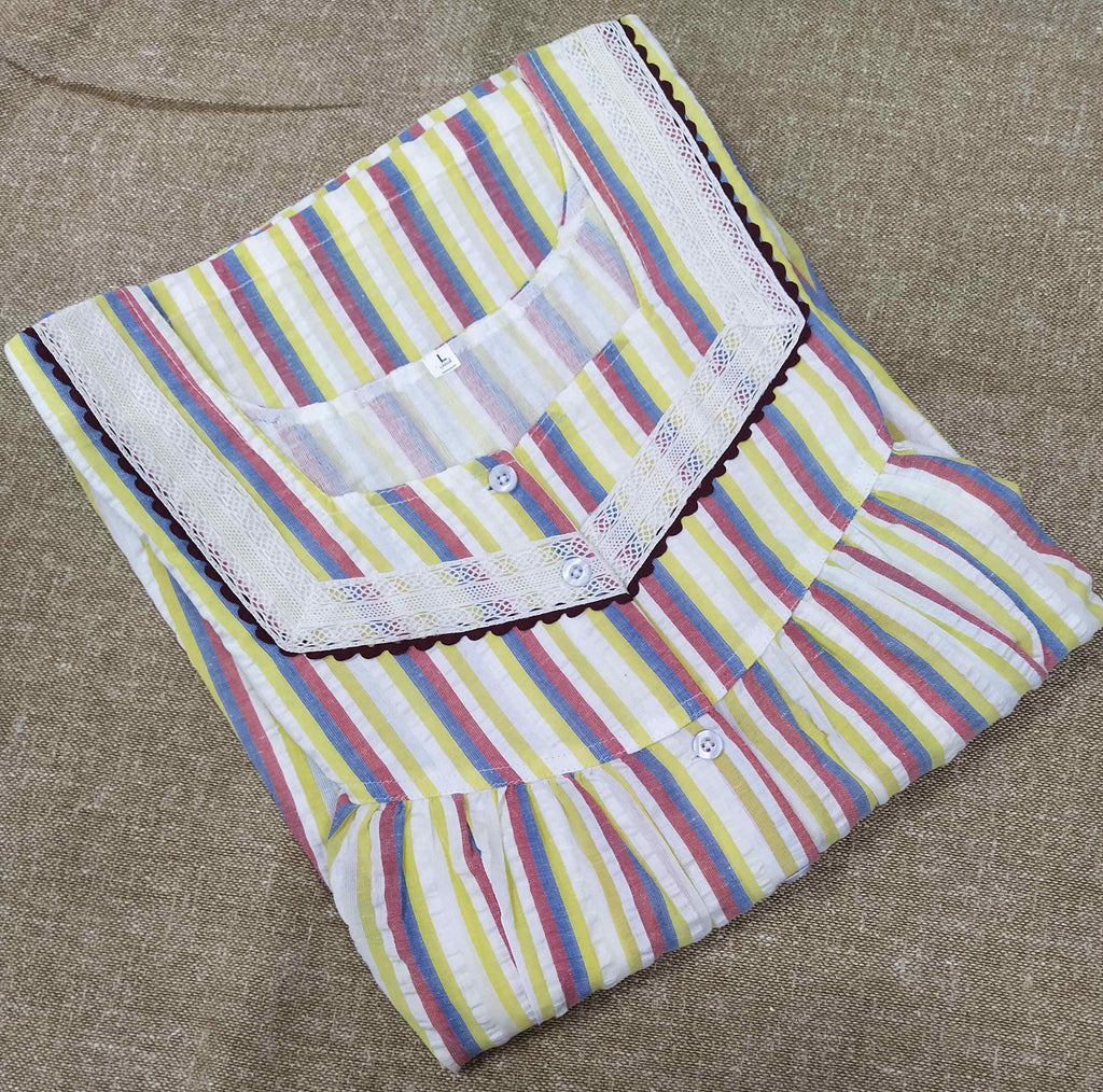 Cotton With Pockets, Half Open Large Printed Nighty