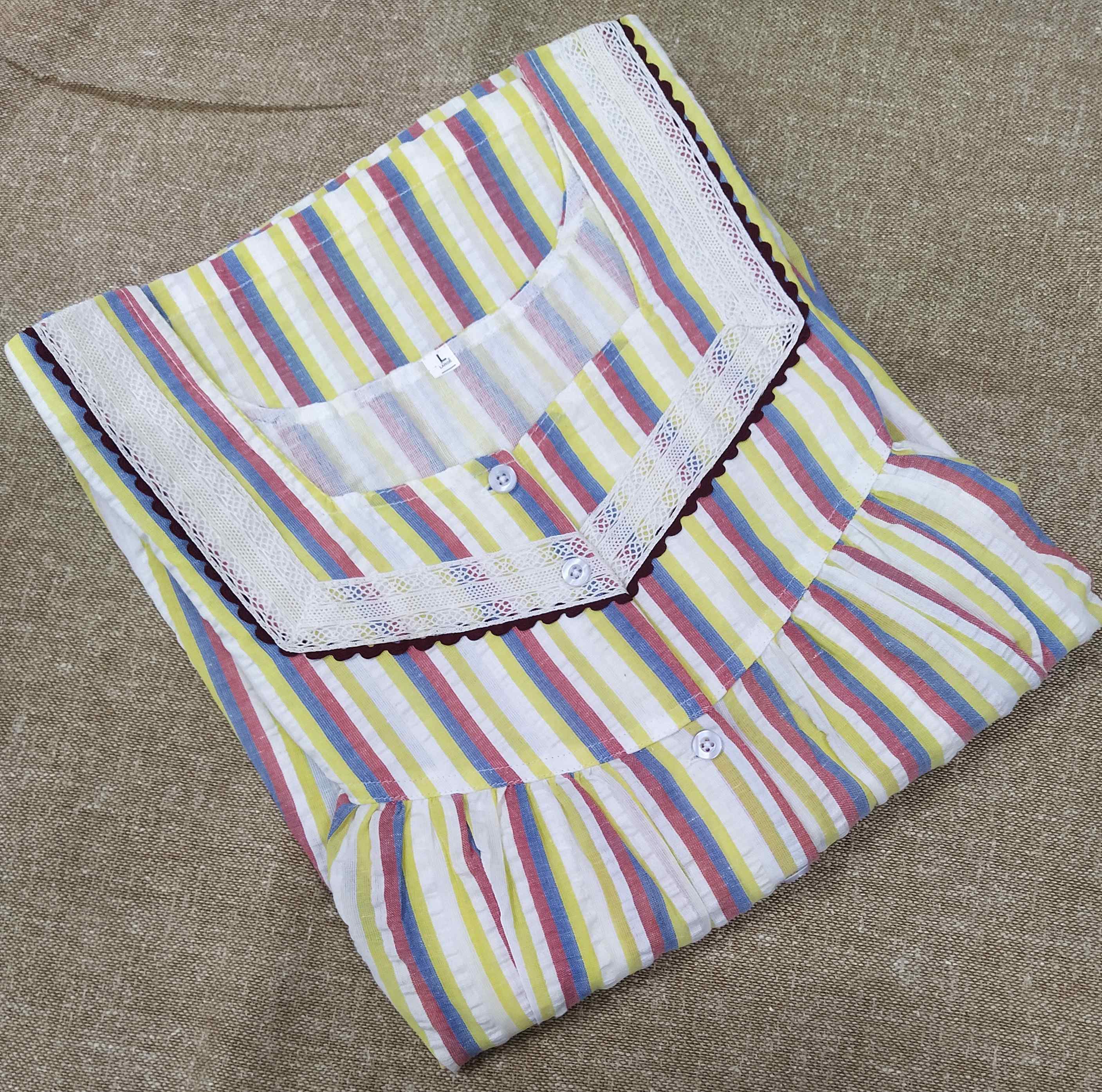 Cotton With Pockets, Half Open Large Printed Nighty