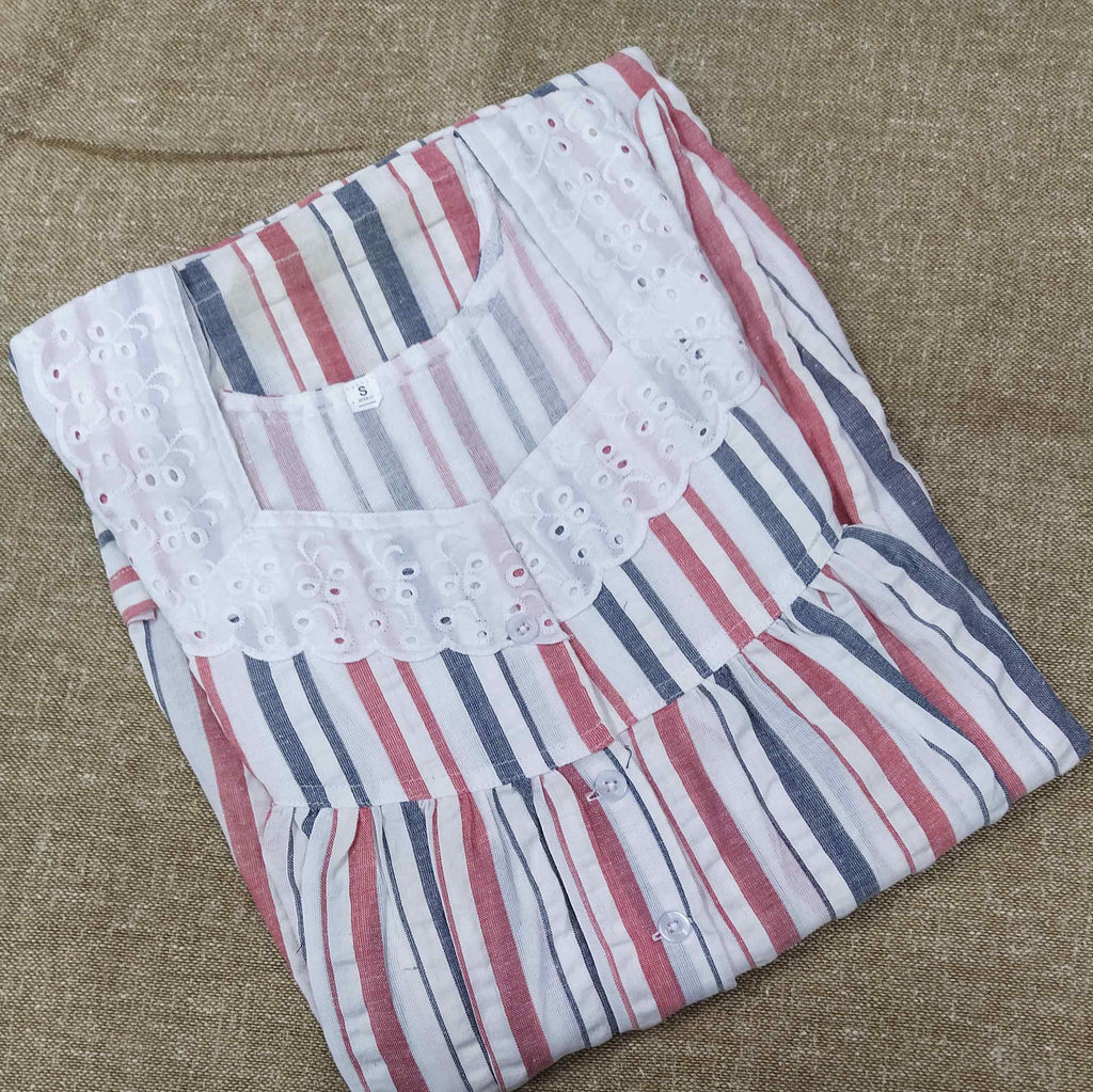Bantex With Pockets, Half Open Small Printed Nighty