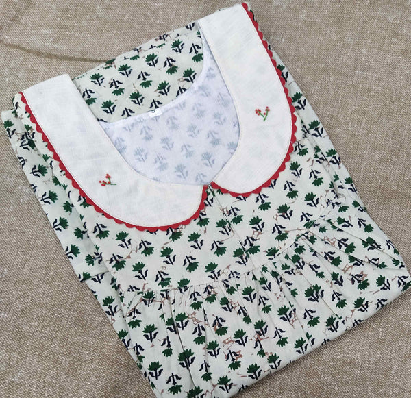 Cotton With Pockets, No Open Small Printed Nighty