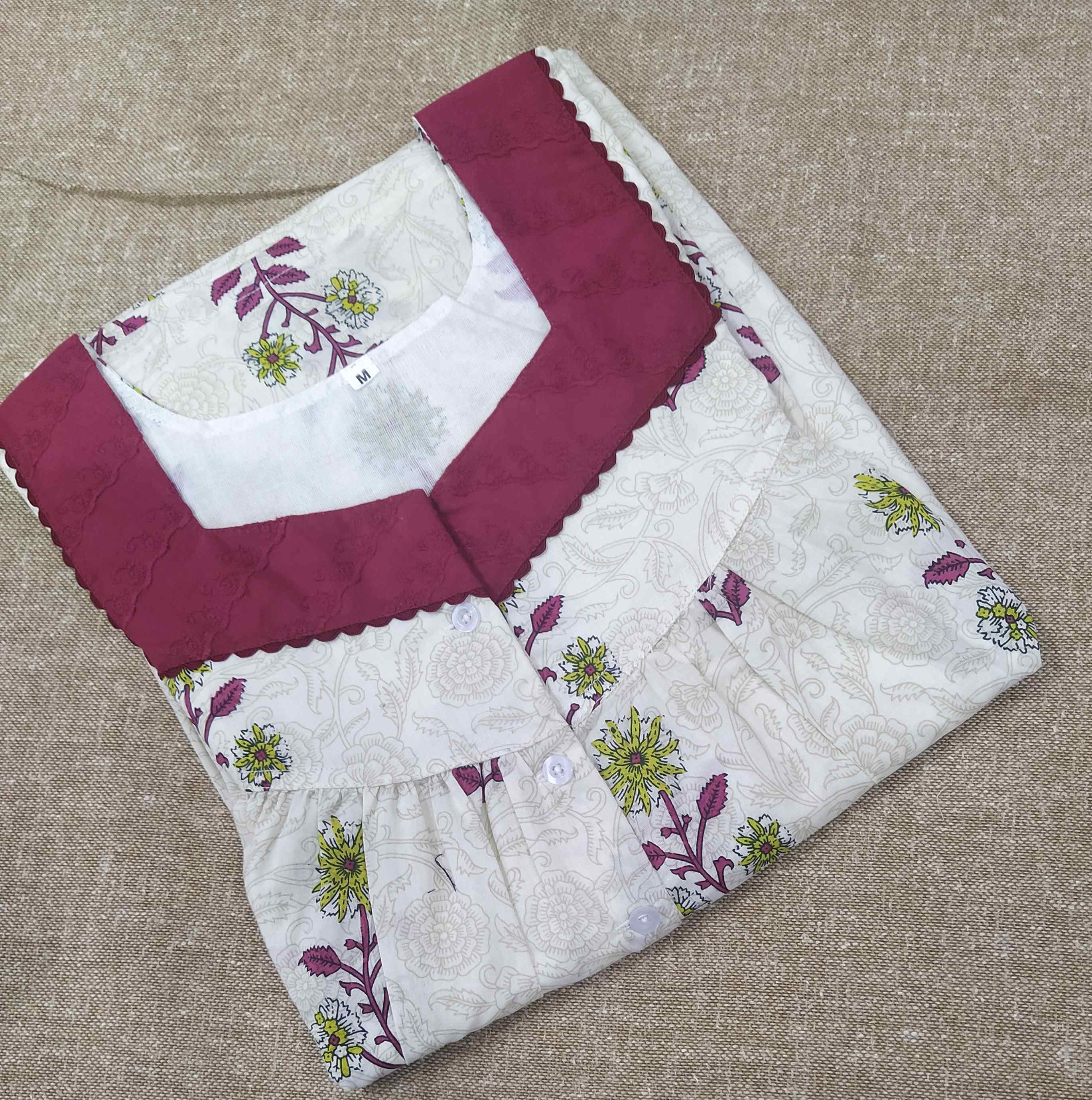 Cotton With Pockets, Half Open Medium Printed Nighty