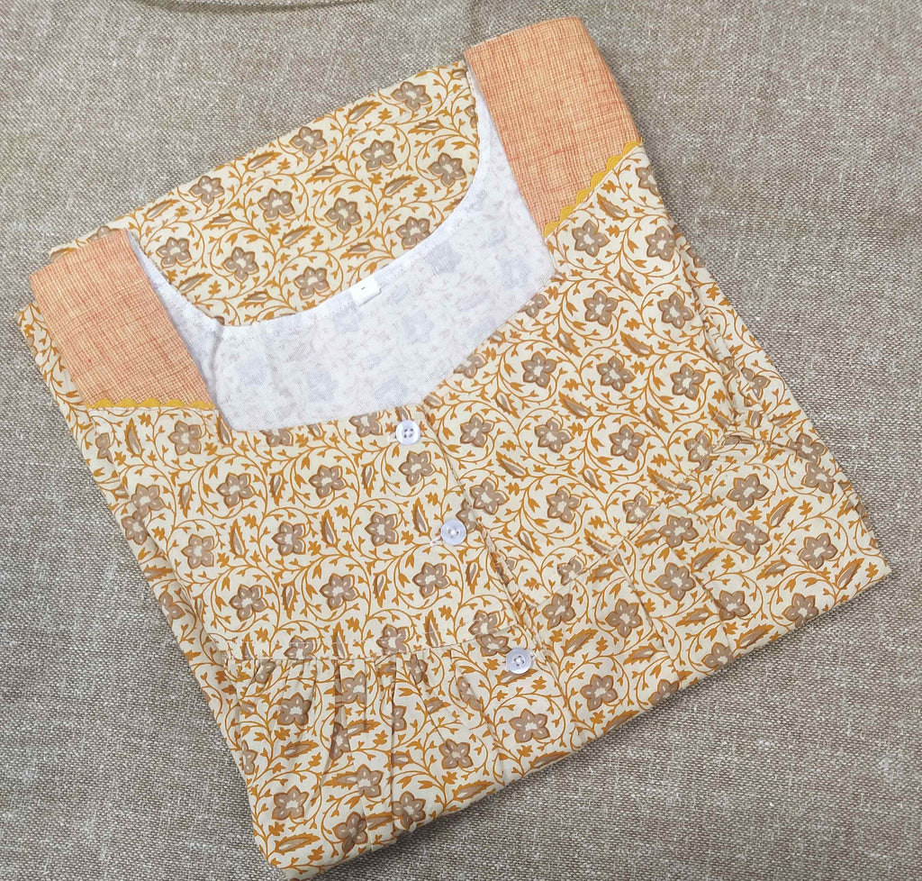 Cotton With Pockets, Half Open Medium Printed Nighty
