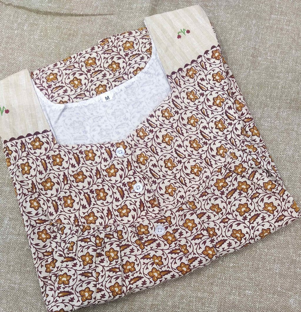 Cotton With Pockets, Half Open Medium Printed Nighty