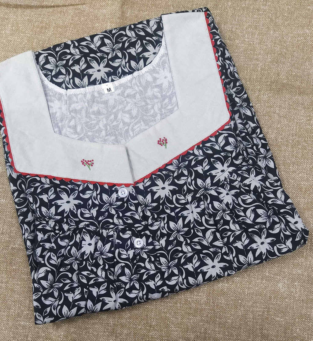 Cotton With Pockets, Half Open Medium Printed Nighty
