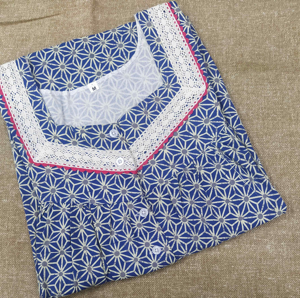 Cotton With Pockets, Half Open Medium Printed Nighty
