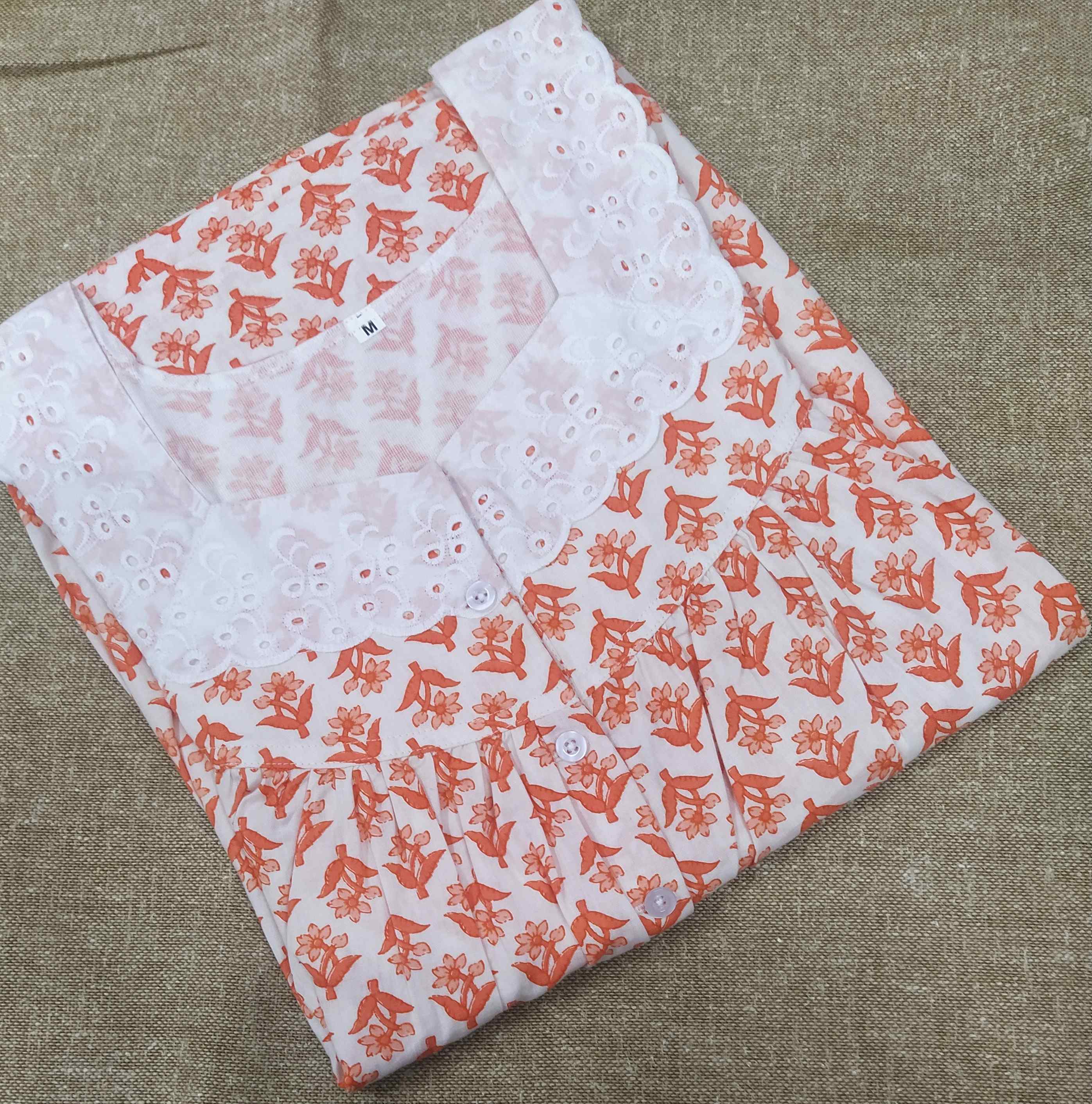 Cotton With Pockets, Half Open Medium Printed Nighty