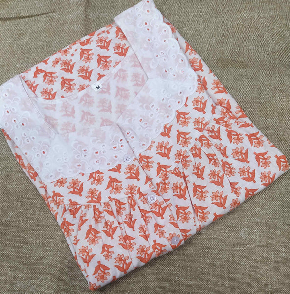 Cotton With Pockets, Half Open Medium Printed Nighty