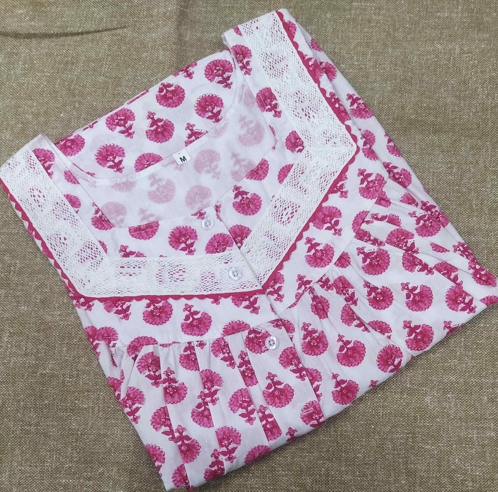 Cotton With Pockets, Half Open Medium Printed Nighty