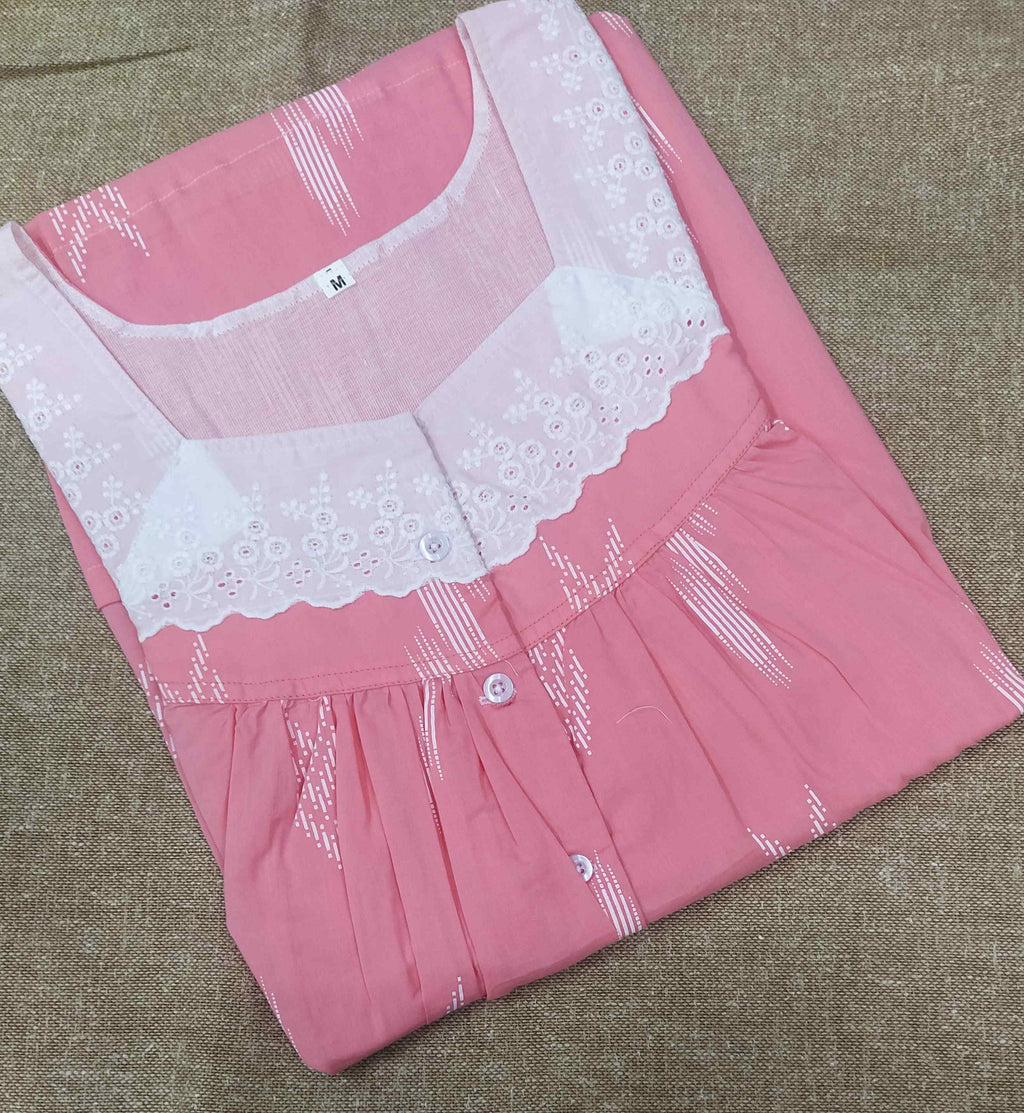 Soft Cotton With Pockets, Half Open Medium Printed Nighty