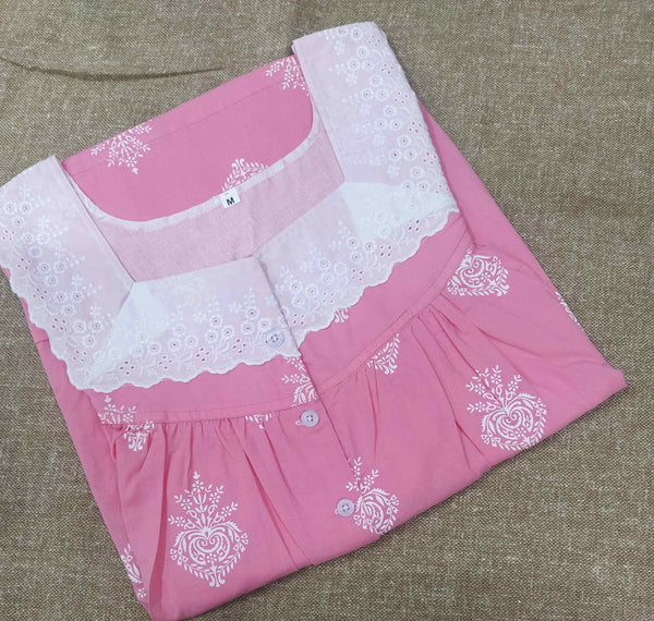 Soft Cotton With Pockets, Half Open Medium Printed Nighty