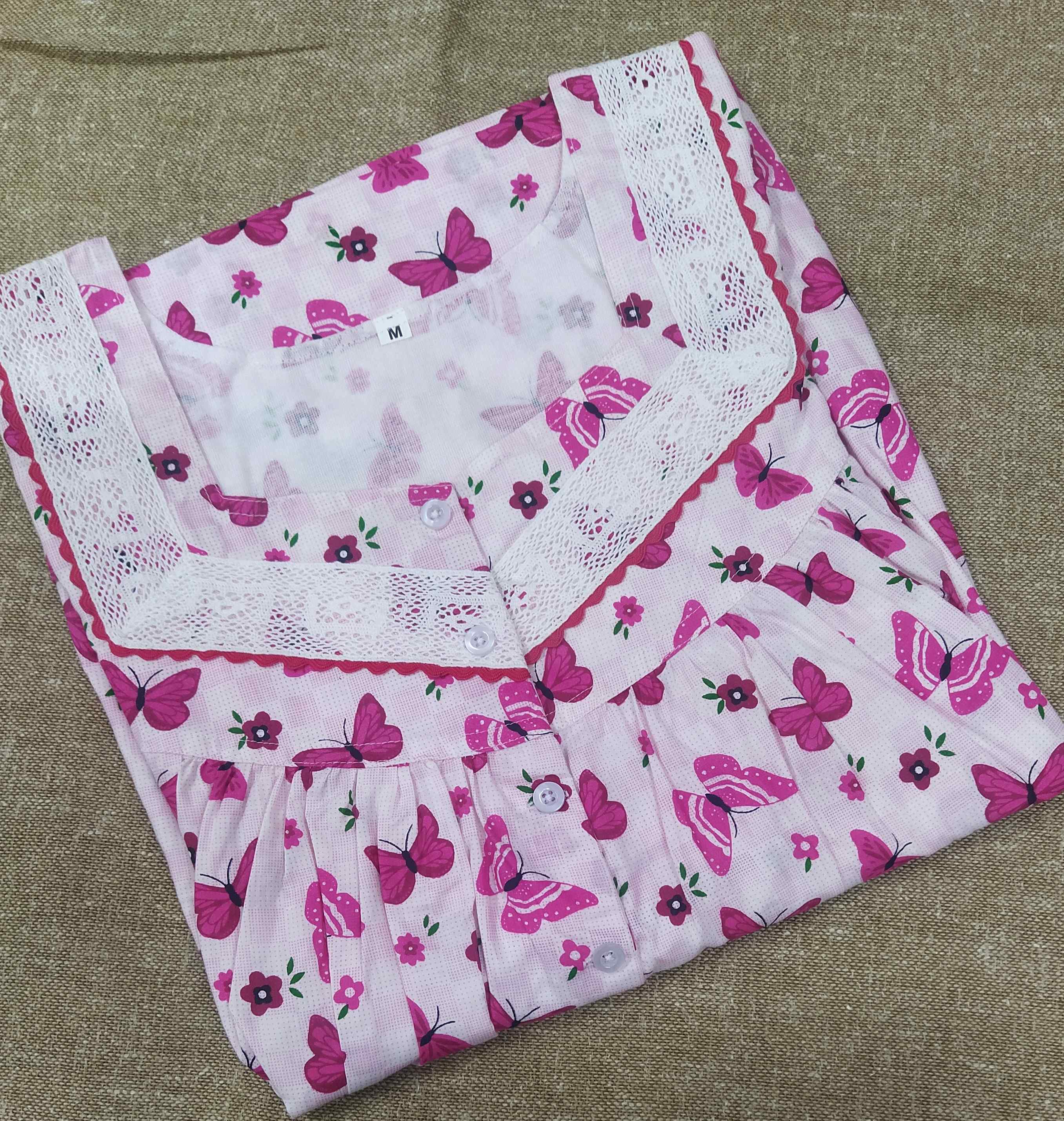 Cotton With Pockets, Half Open Medium Printed Nighty