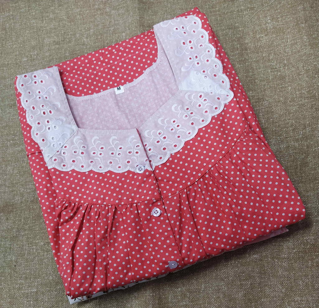 Cotton With Pockets, Half Open Medium Printed Nighty