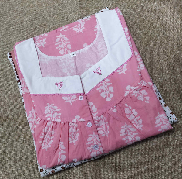Soft Cotton With Pockets, Half Open Medium Printed Nighty