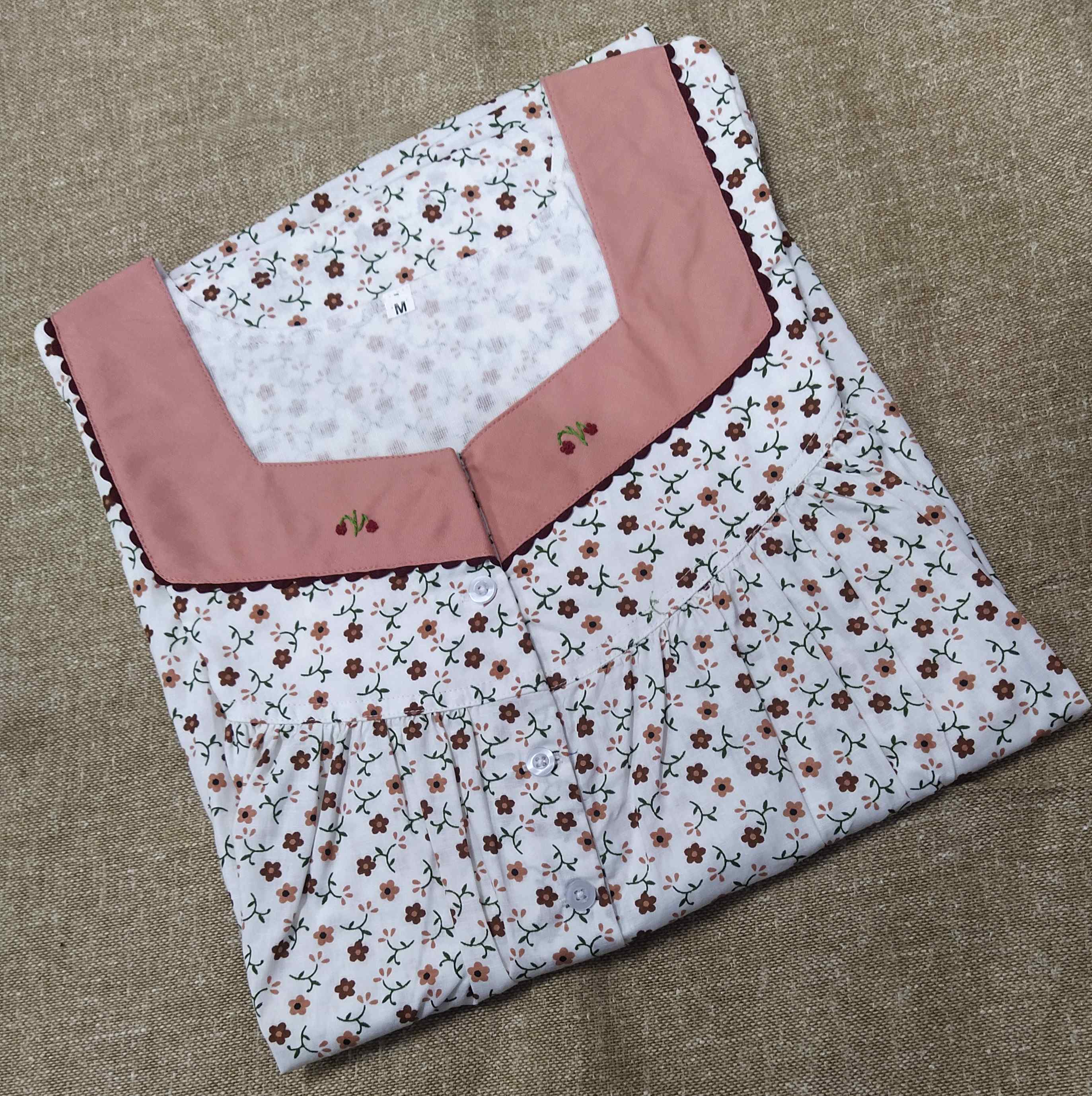 Cotton With Pockets, Half Open Medium Printed Nighty