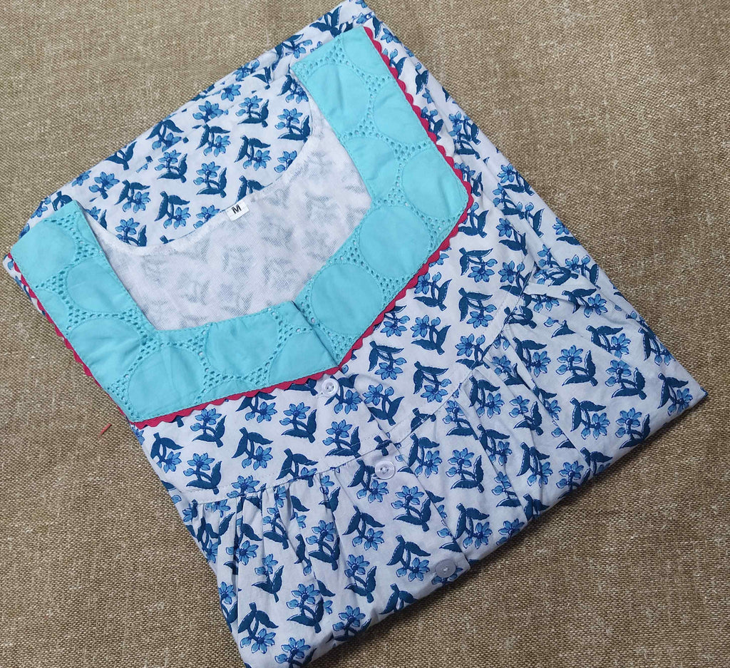 Cotton With Pockets, Half Open Medium Printed Nighty