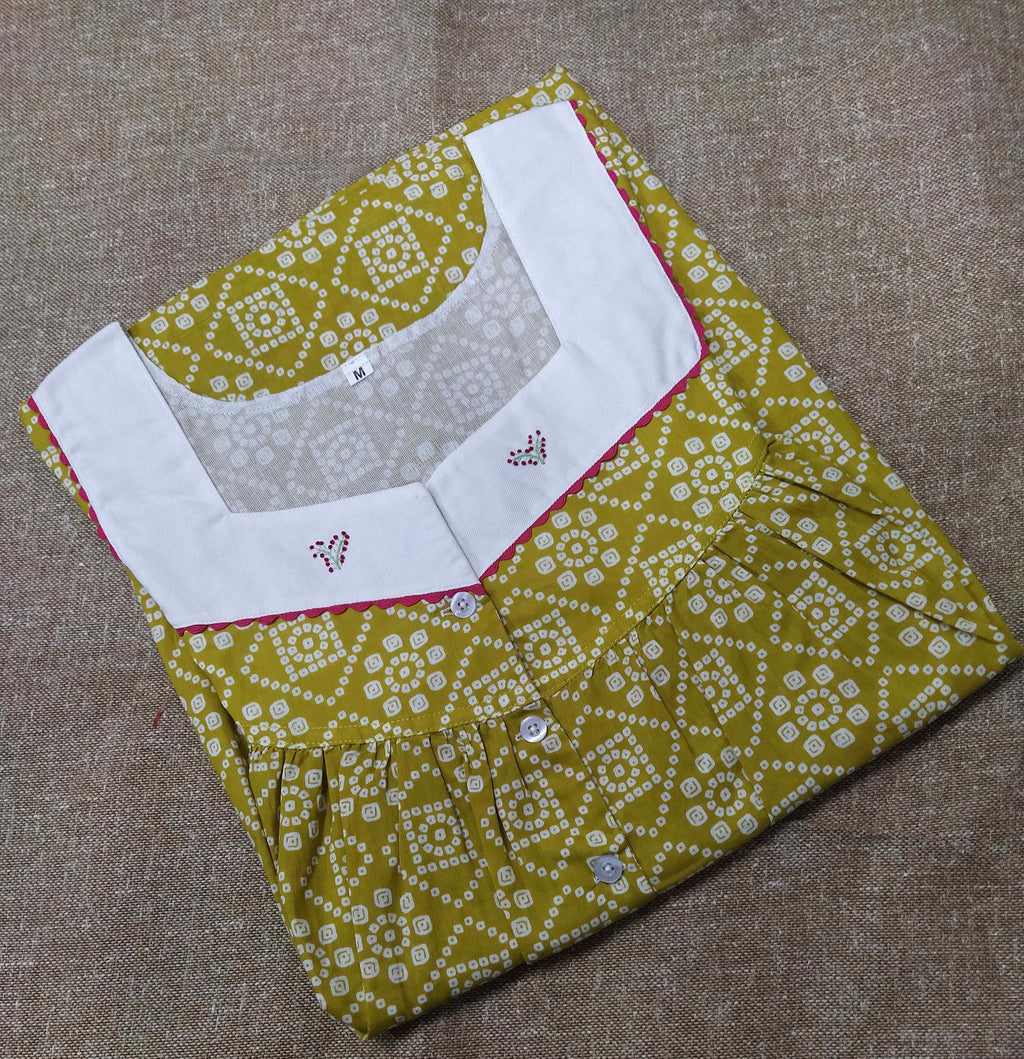 Soft Cotton With Pockets, Half Open Medium Printed Nighty