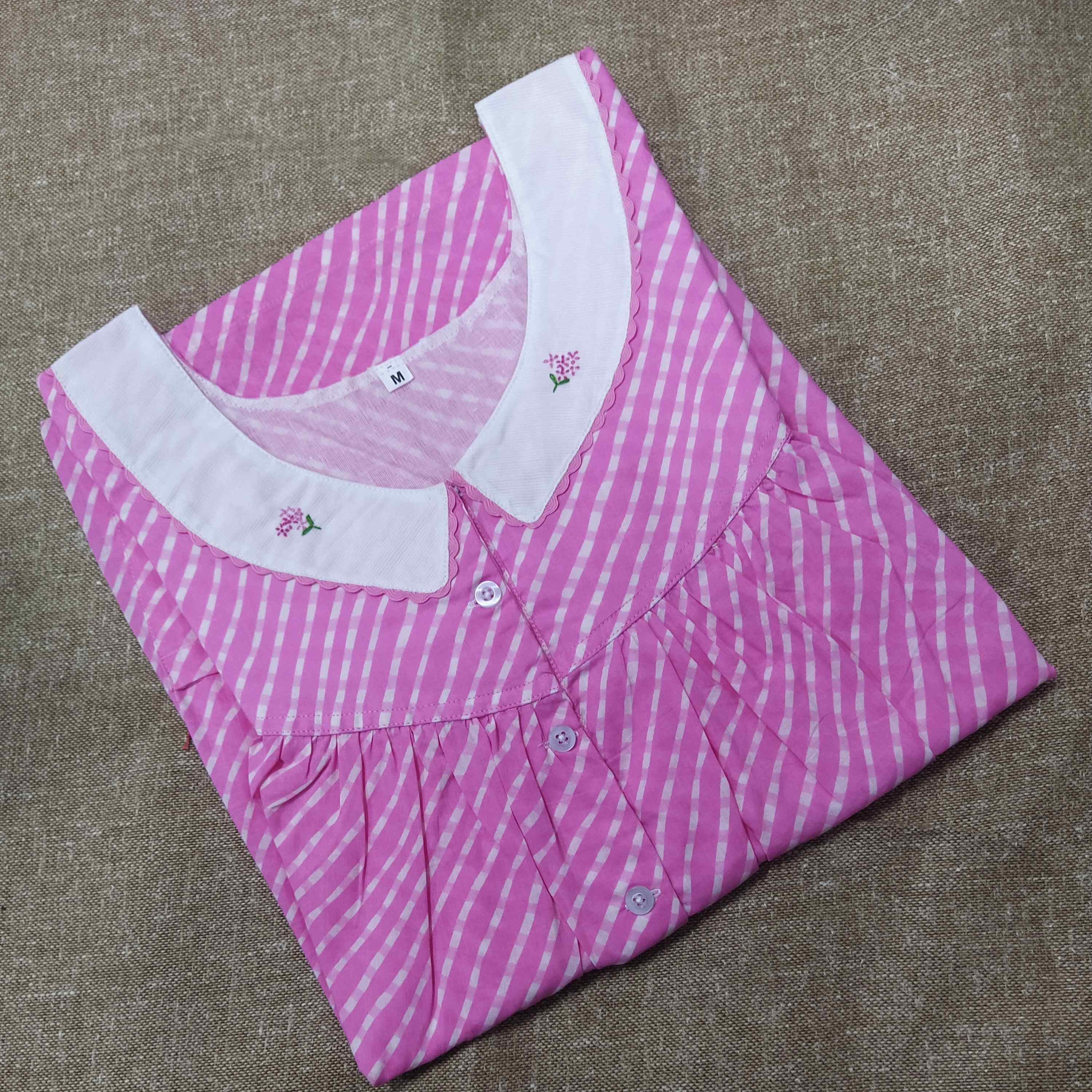 Soft Cotton With Pockets, Half Open Medium Printed Nighty