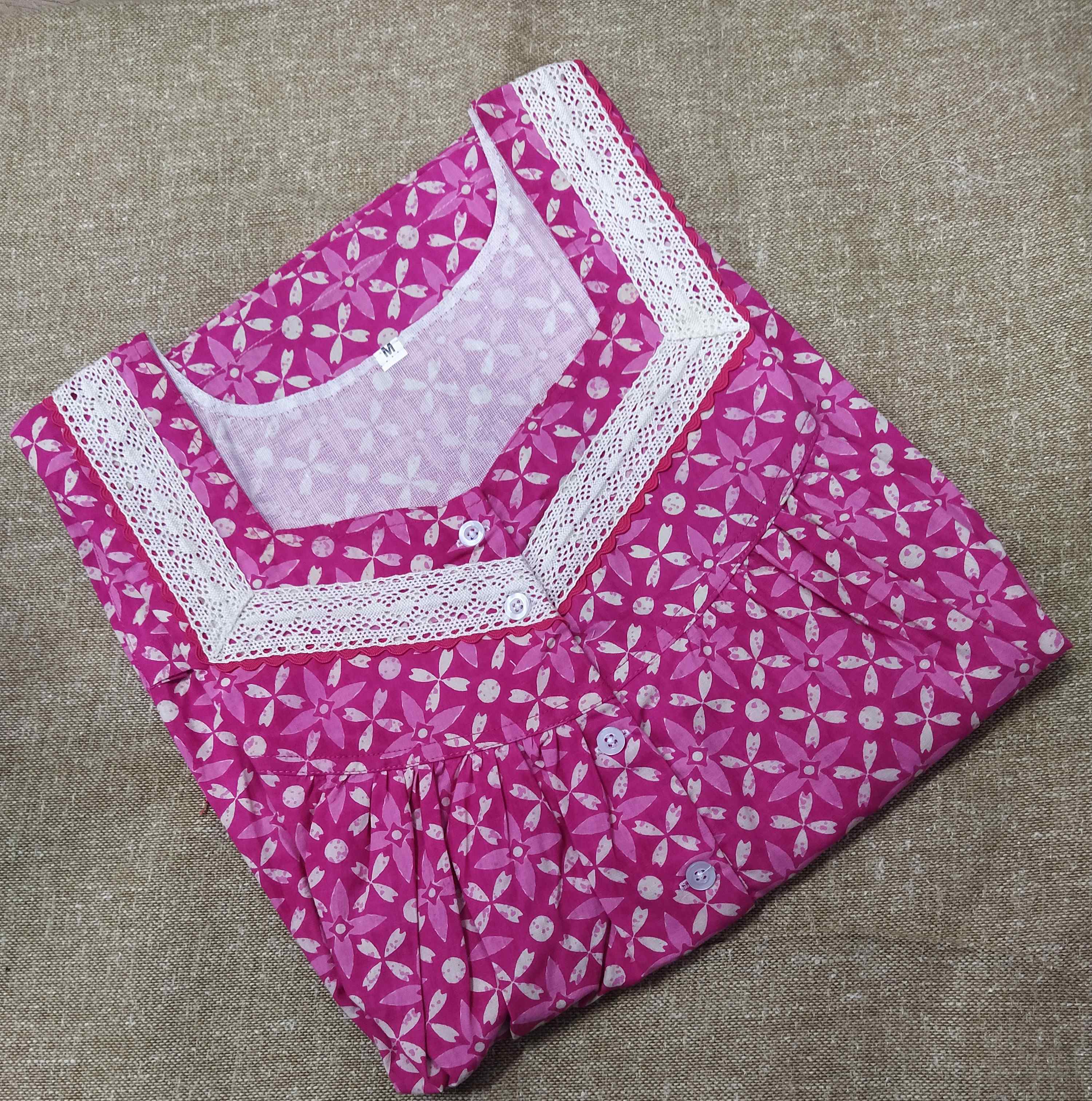 Cotton With Pockets, Half Open Medium Printed Nighty