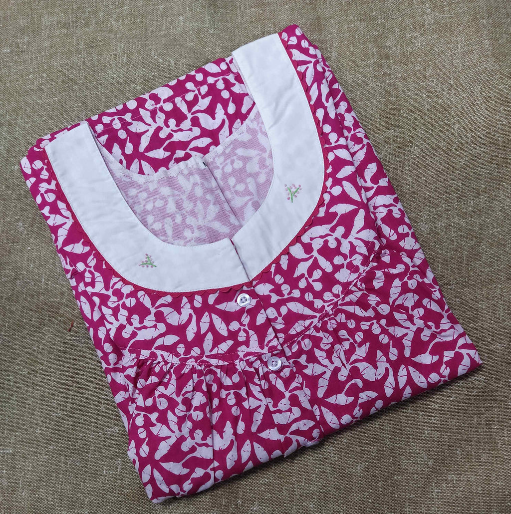 Cotton With Pockets, Half Open Medium Printed Nighty