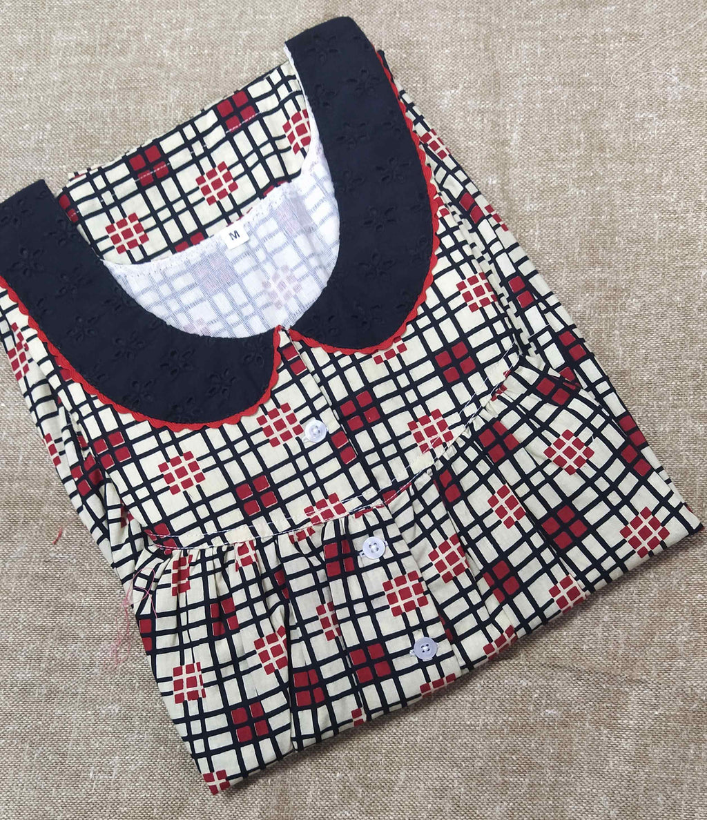 Cotton With Pockets, Half Open Medium Printed Nighty
