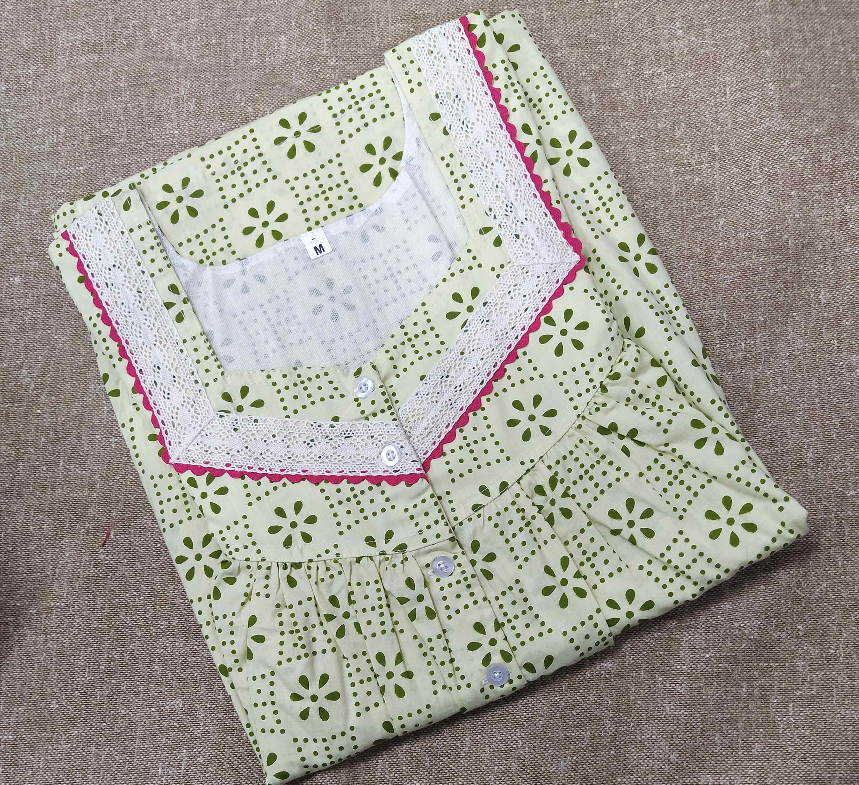 Cotton With Pockets, Half Open Medium Printed Nighty