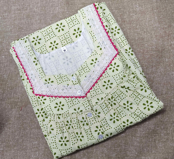Cotton With Pockets, Half Open Medium Printed Nighty