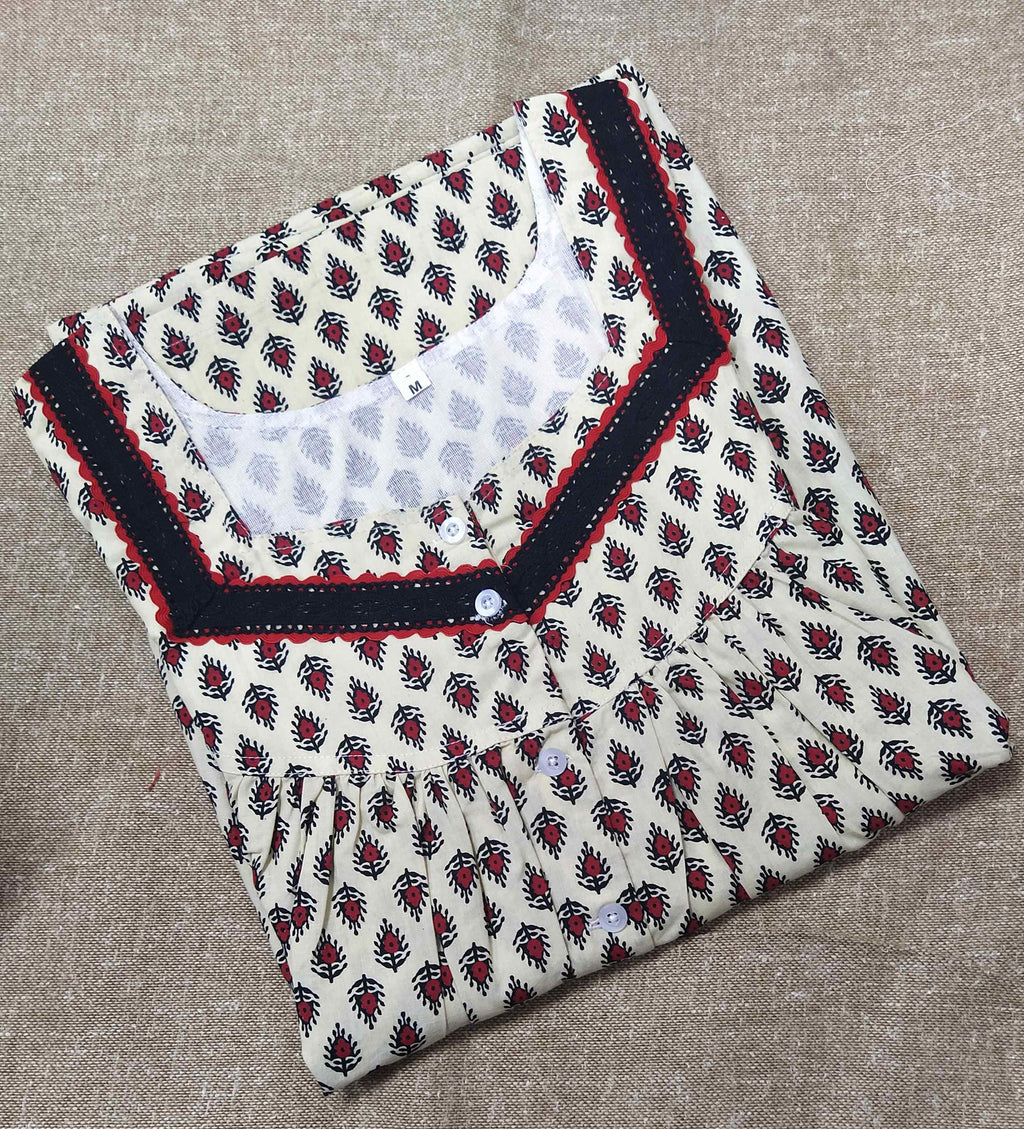 Cotton With Pockets, Half Open Medium Printed Nighty