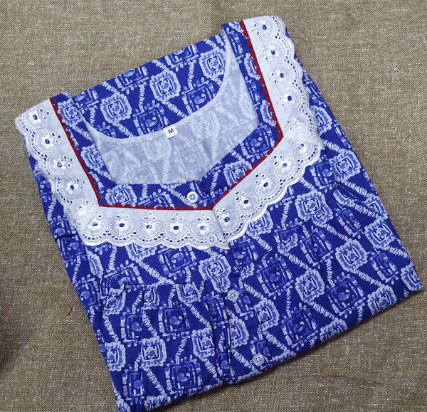 Cotton With Pockets, Half Open Medium Printed Nighty