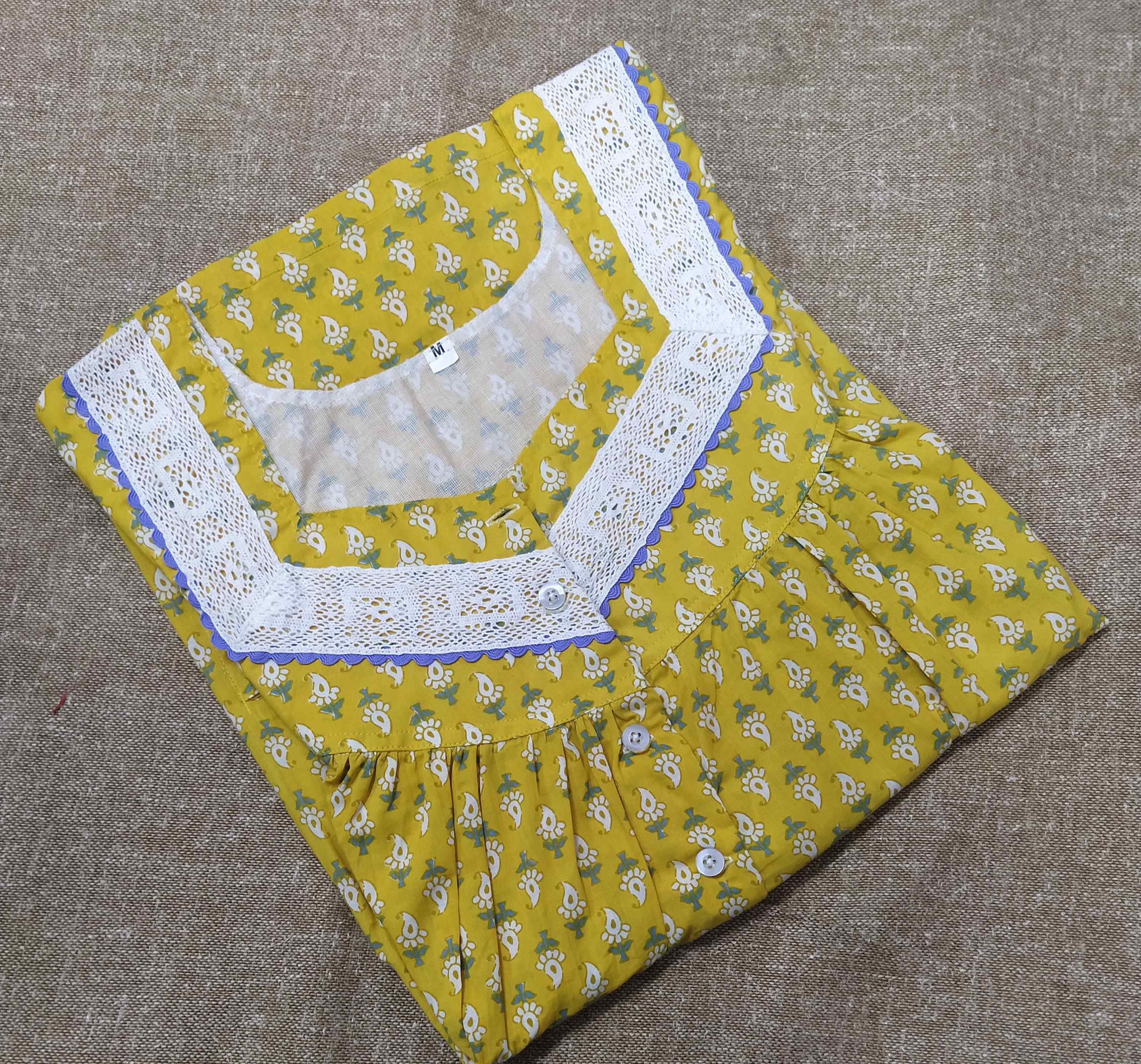 Soft Cotton With Pockets, Half Open Medium Printed Nighty
