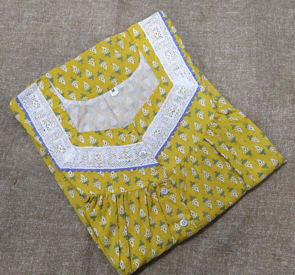 Soft Cotton With Pockets, Half Open Medium Printed Nighty