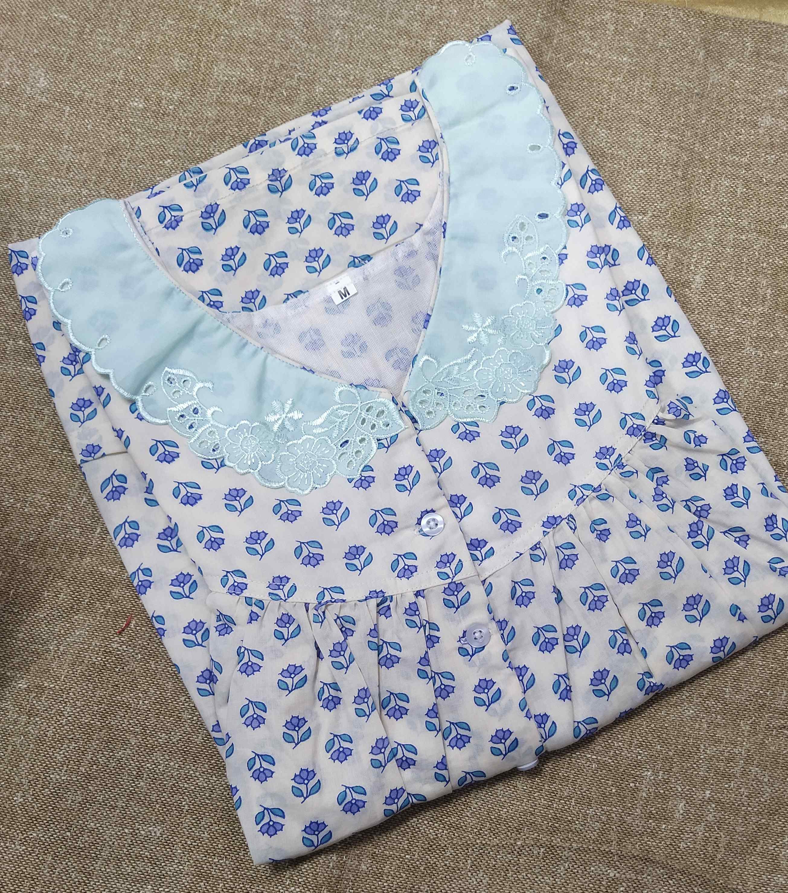 Soft Cotton With Pockets, Half Open Medium Printed Nighty
