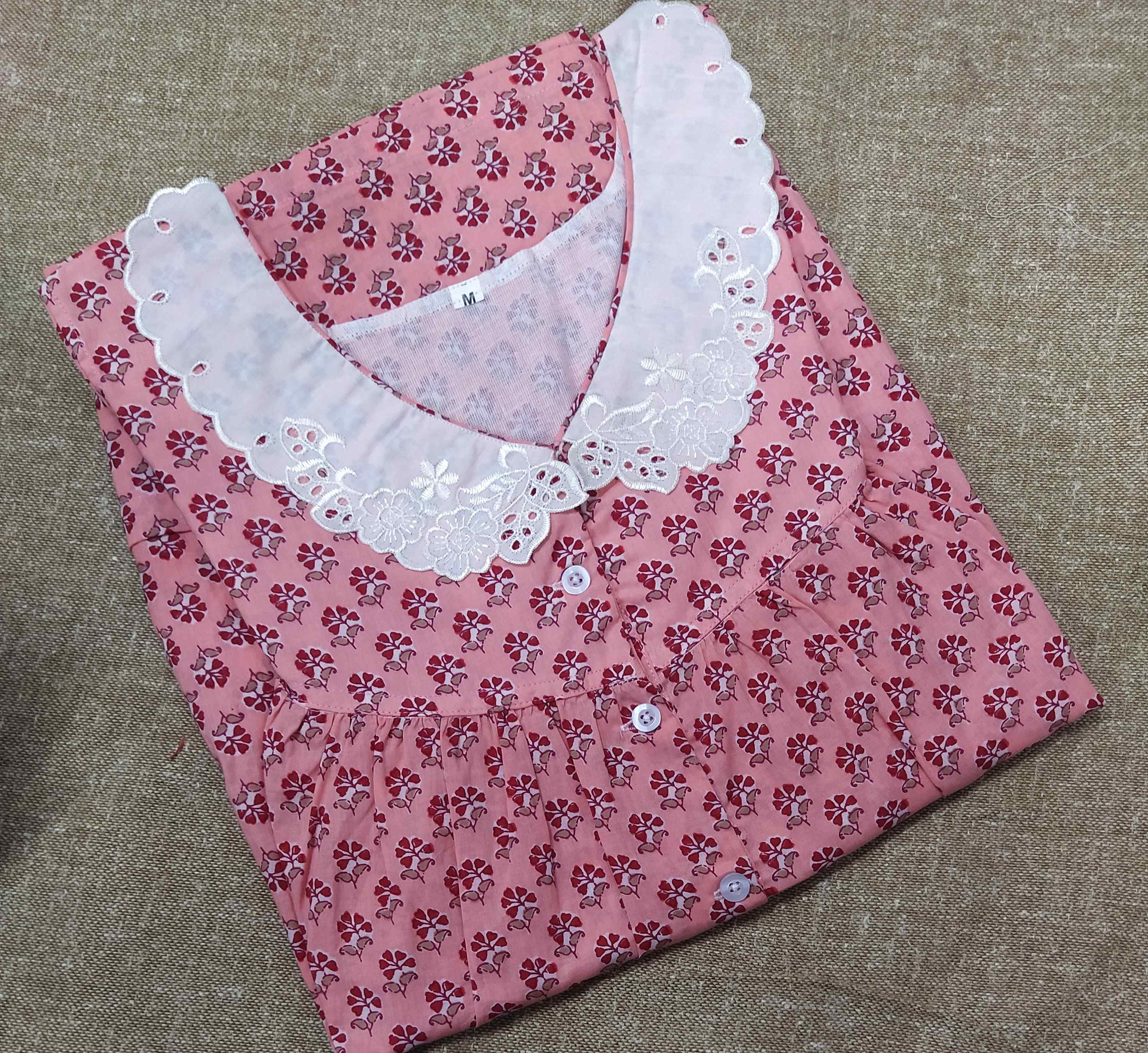 Soft Cotton With Pockets, Half Open Medium Printed Nighty
