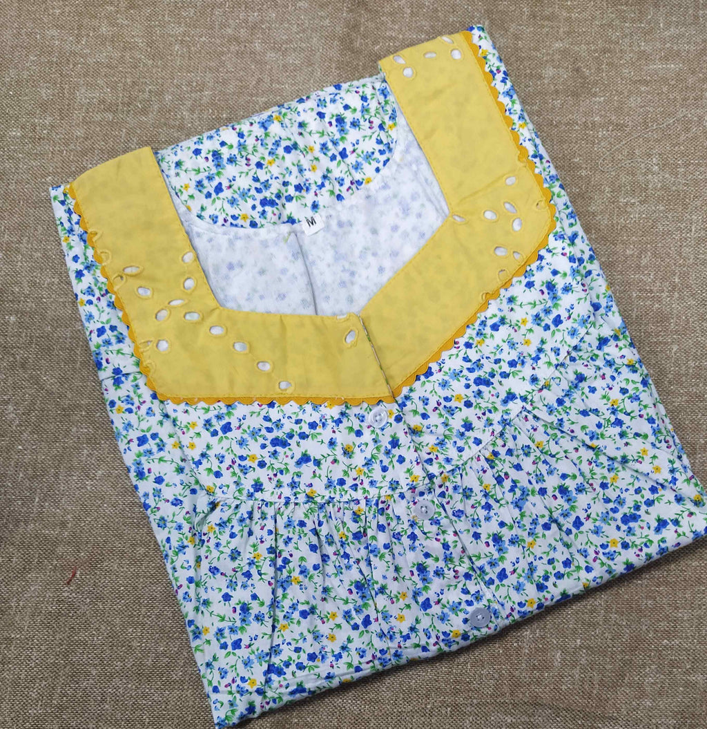 Cotton With Pockets, Half Open Medium Printed Nighty