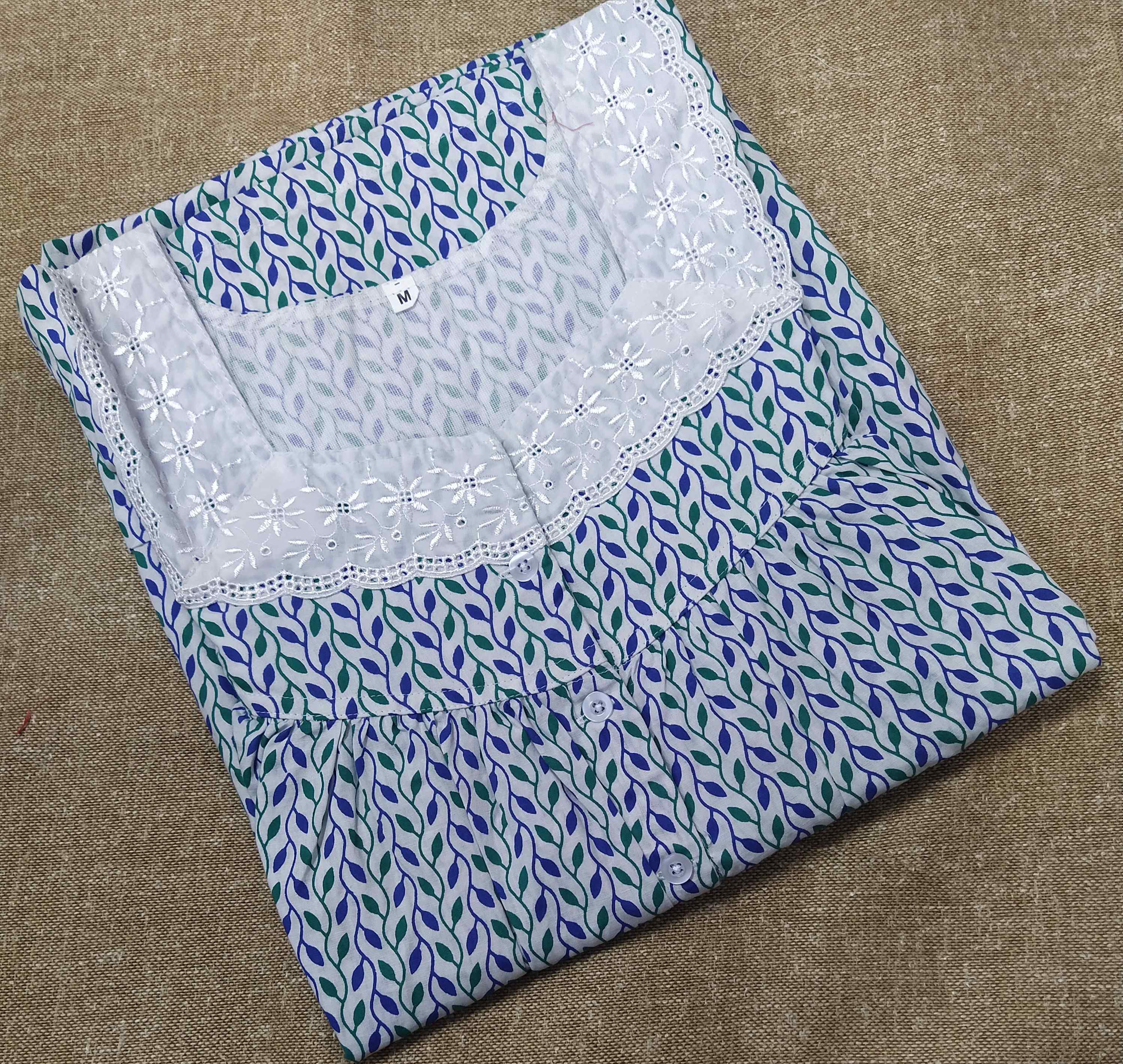Cotton With Pockets, Half Open Medium Printed Nighty