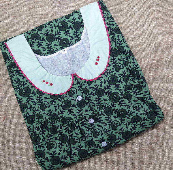 Cotton With Pockets, Half Open Medium Printed Nighty