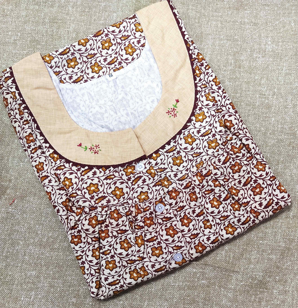 Cotton With Pockets, Half Open Medium Printed Nighty