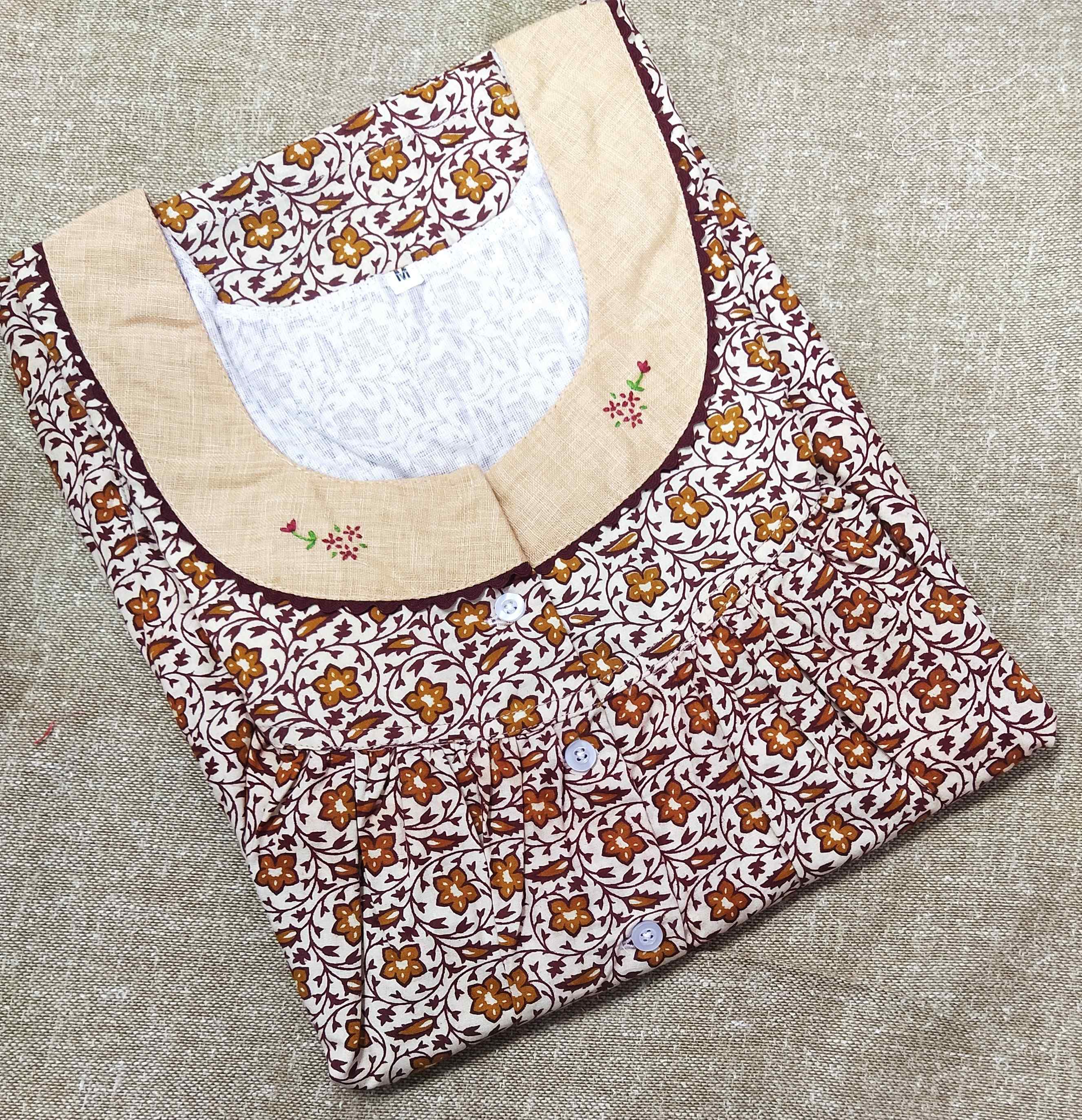 Cotton With Pockets, Half Open Medium Printed Nighty