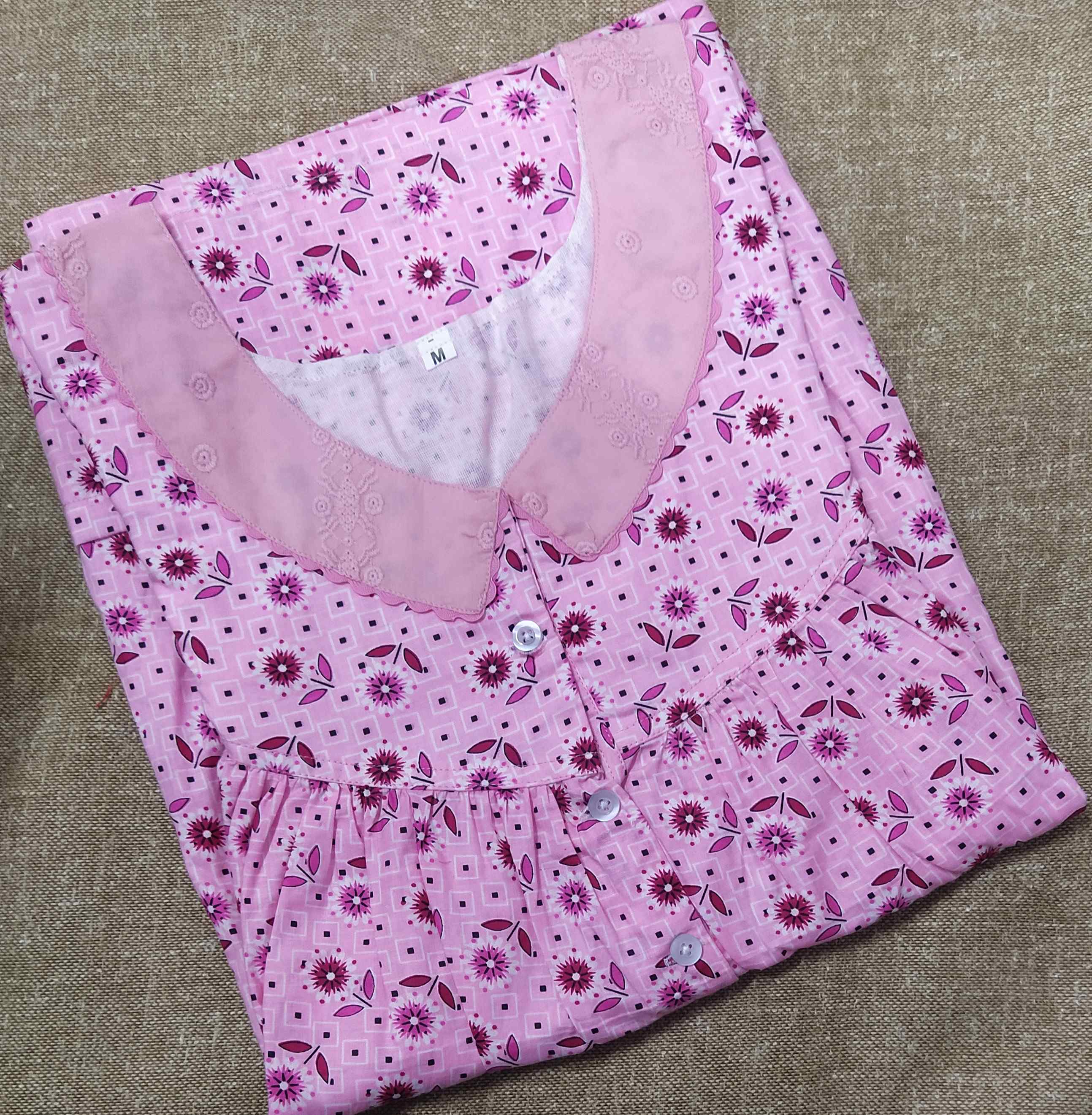 Cotton With Pockets, Half Open Medium Printed Nighty
