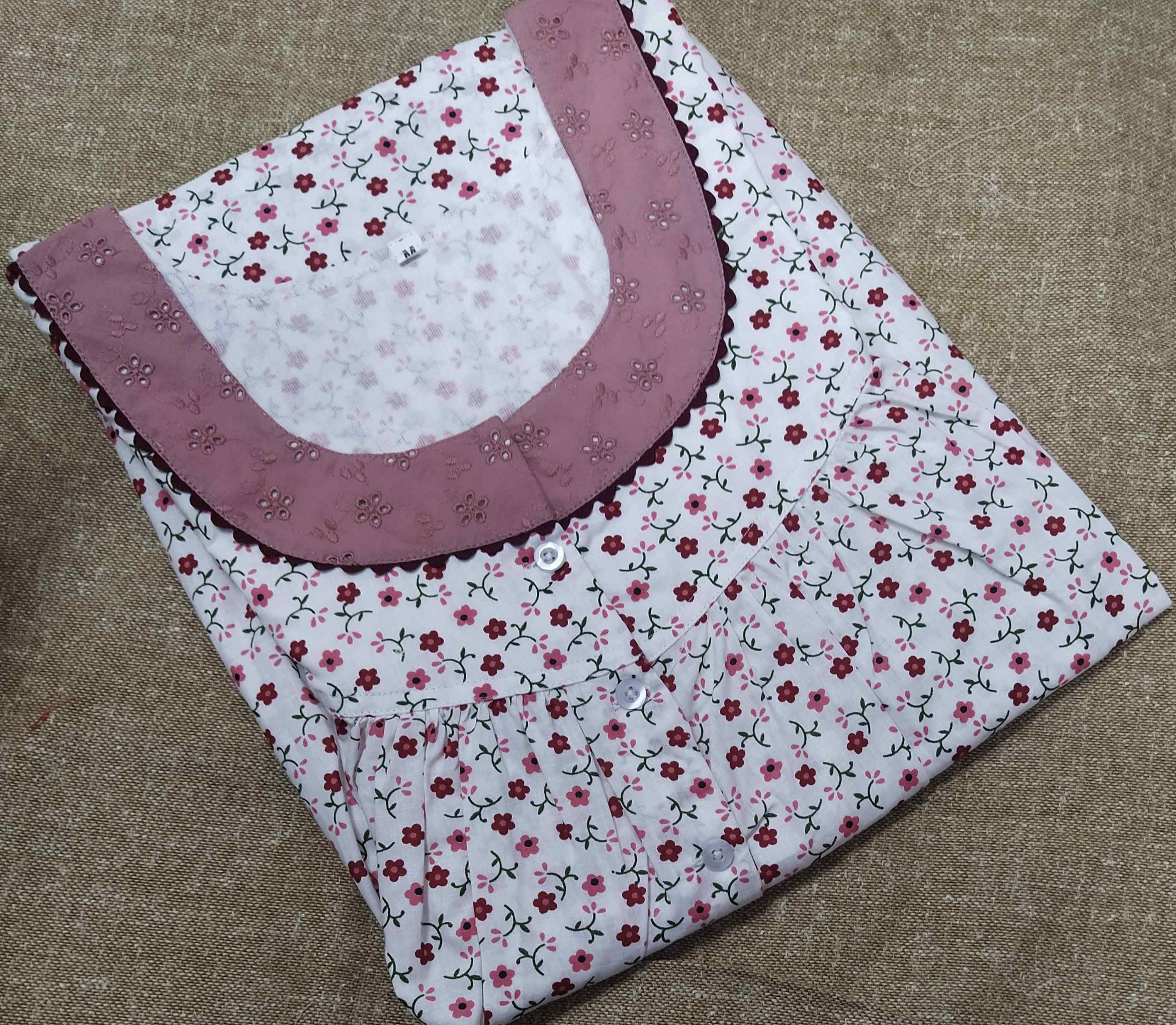 Cotton With Pockets, Half Open Medium Printed Nighty