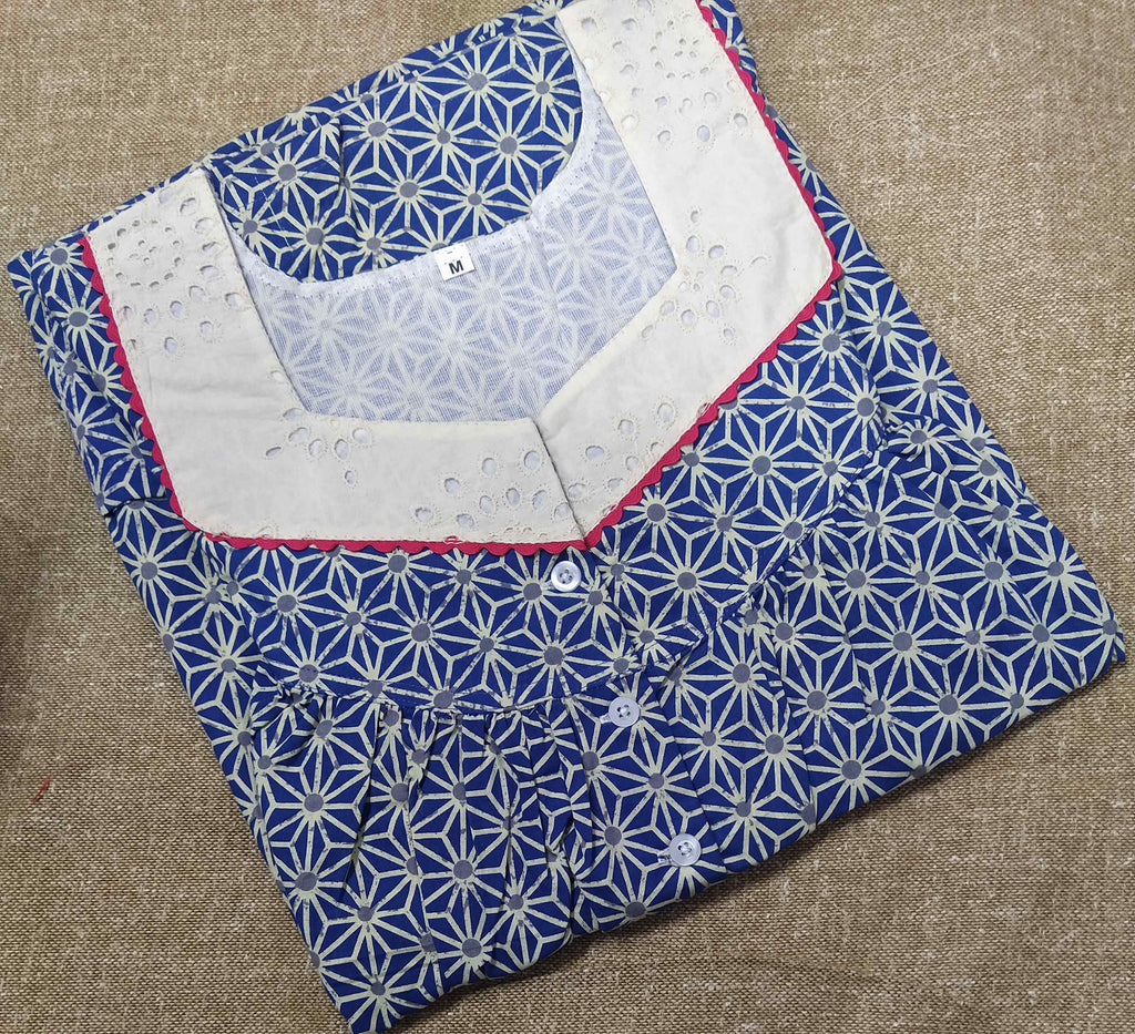Cotton With Pockets, Half Open Medium Printed Nighty