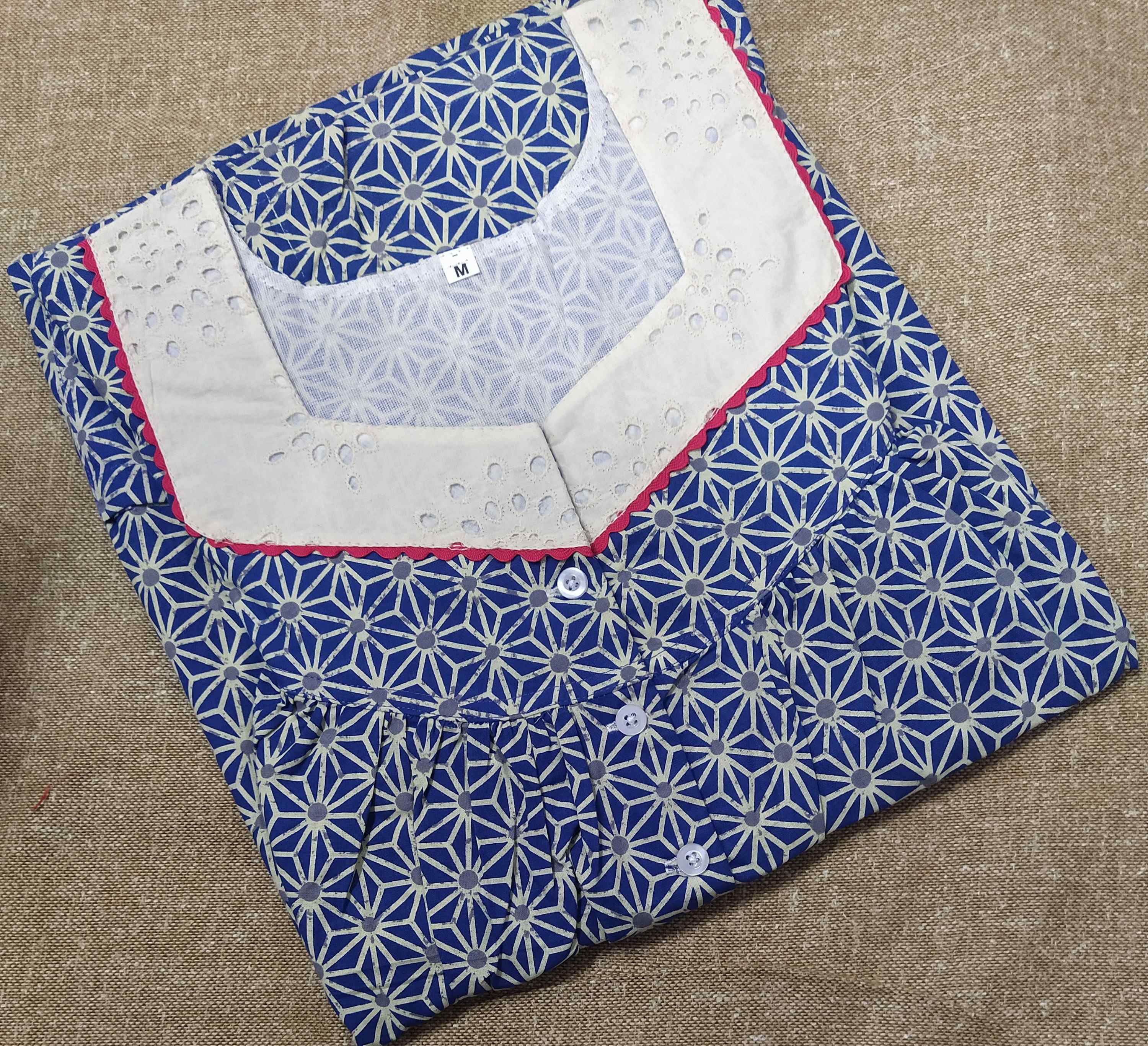 Cotton With Pockets, Half Open Medium Printed Nighty