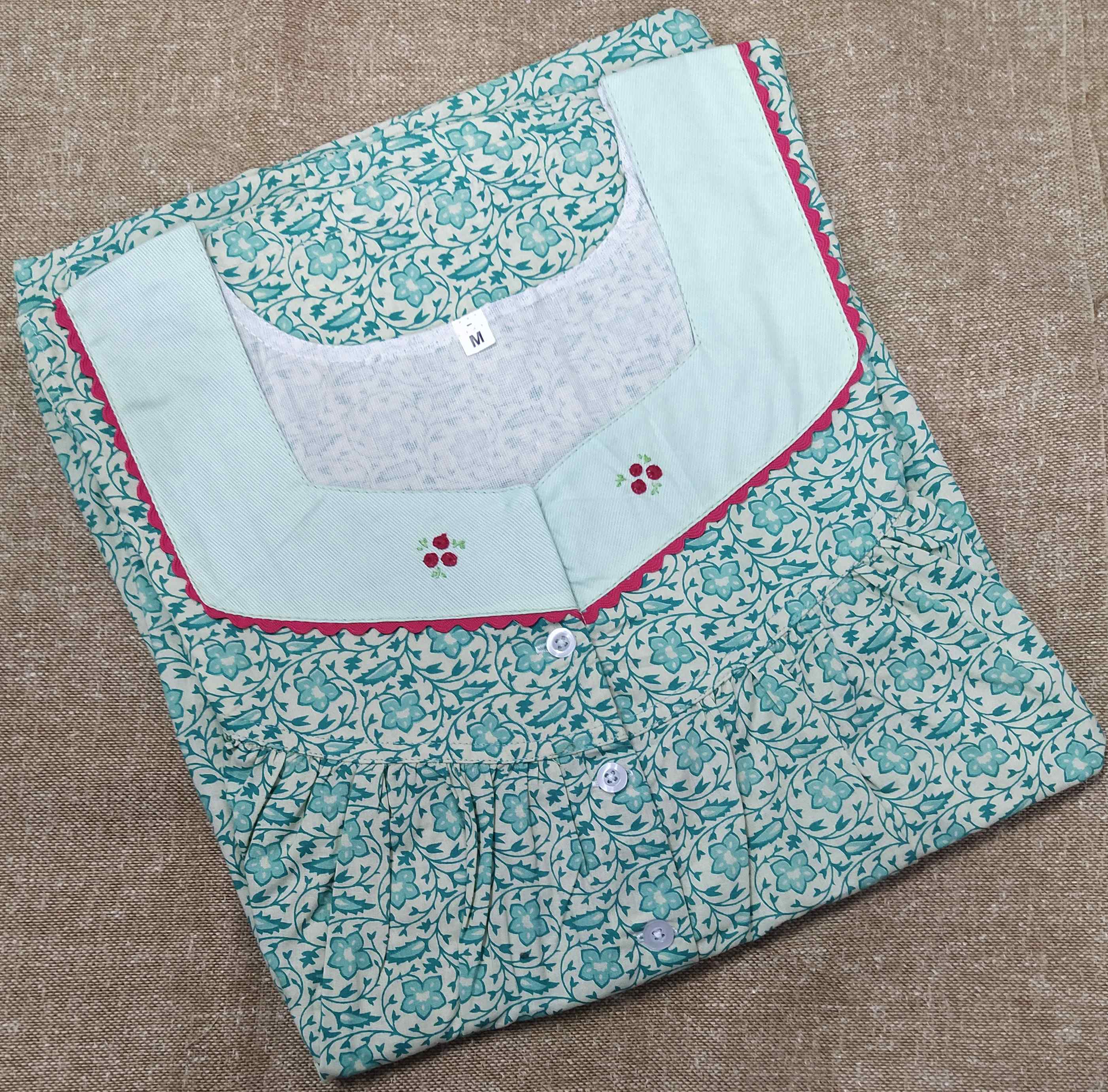 Cotton With Pockets, Half Open Medium Printed Nighty