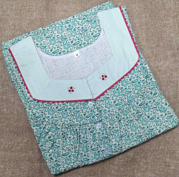 Cotton With Pockets, Half Open Medium Printed Nighty