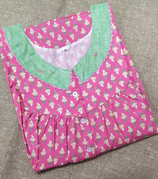 Soft Cotton With Pockets, Half Open Medium Printed Nighty
