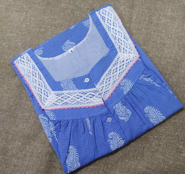 Cotton With Pockets, Half Open Medium Printed Nighty
