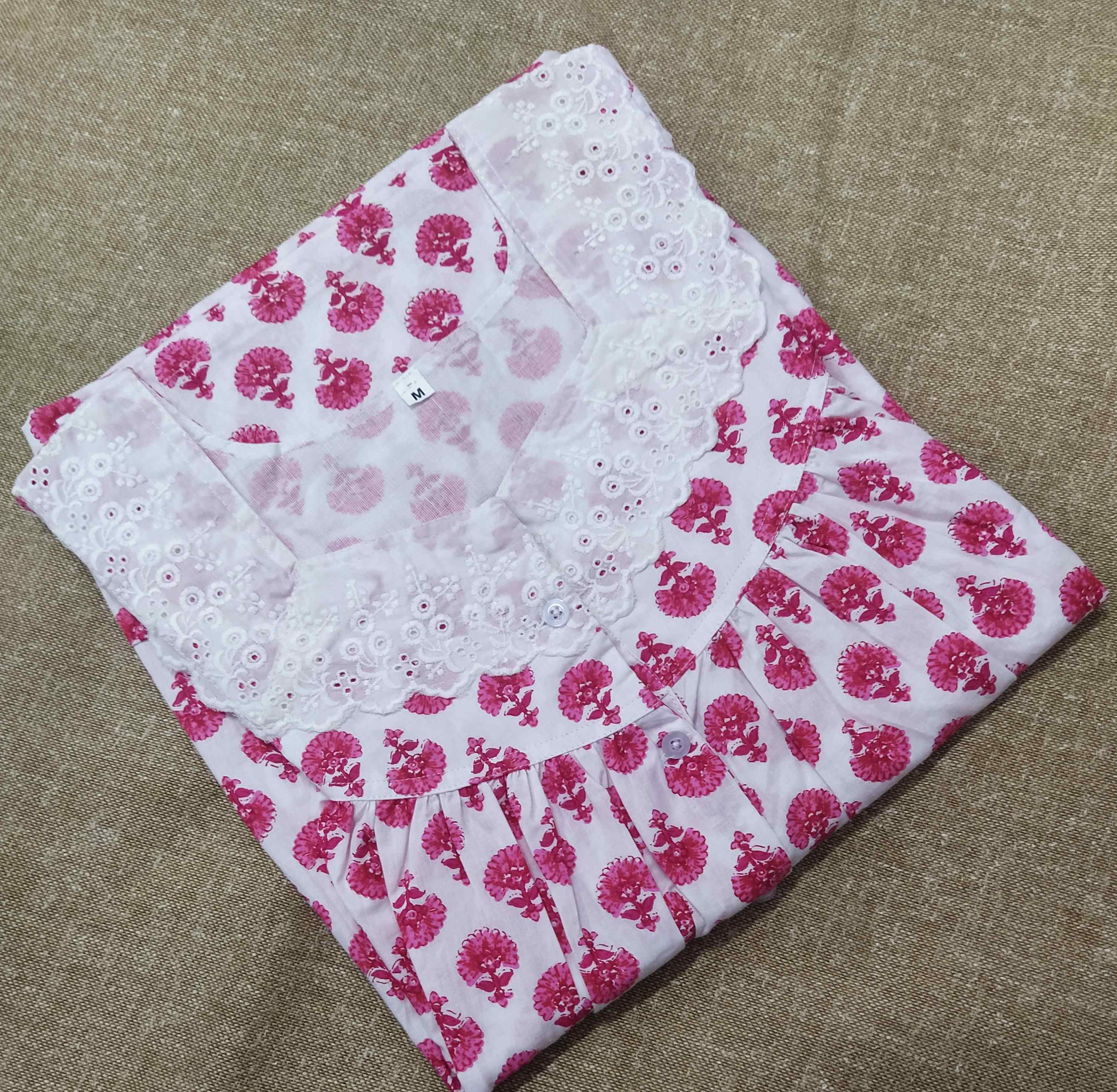 Cotton With Pockets, Half Open Medium Printed Nighty